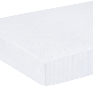 little english classic children's clothing pima crib sheet with white background and light blue micro dot all over print 