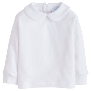 little english classic childrens clothing boys white shirt with peter pan collar and white piping on the collar
