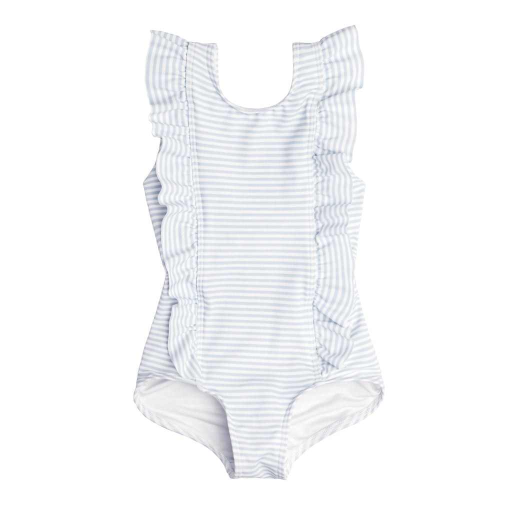 Girls Ruffle Collar One-Piece in Light Pink Stripe