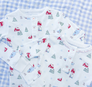 Little English traditional children's clothing, Printed Jammies in Christmas Village print for little boy
