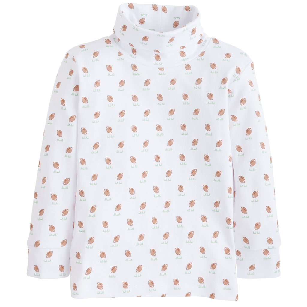 Little English classic kids clothes, white cotton turtleneck with football print for little boys