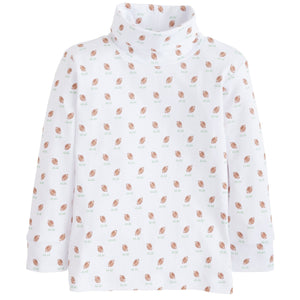 Little English classic kids clothes, white cotton turtleneck with football print for little boys