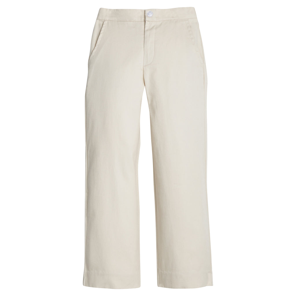 Little English classic pull on pants for little boys. Khaki twill pant with elastic waistband in back and faux button front.