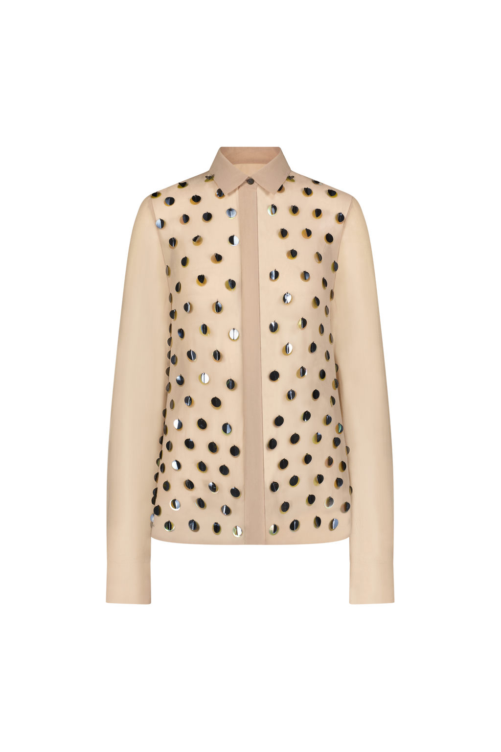 Paillette Embroidered Georgette Shirt in Taupe