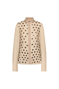 Paillette Embroidered Georgette Shirt in Taupe