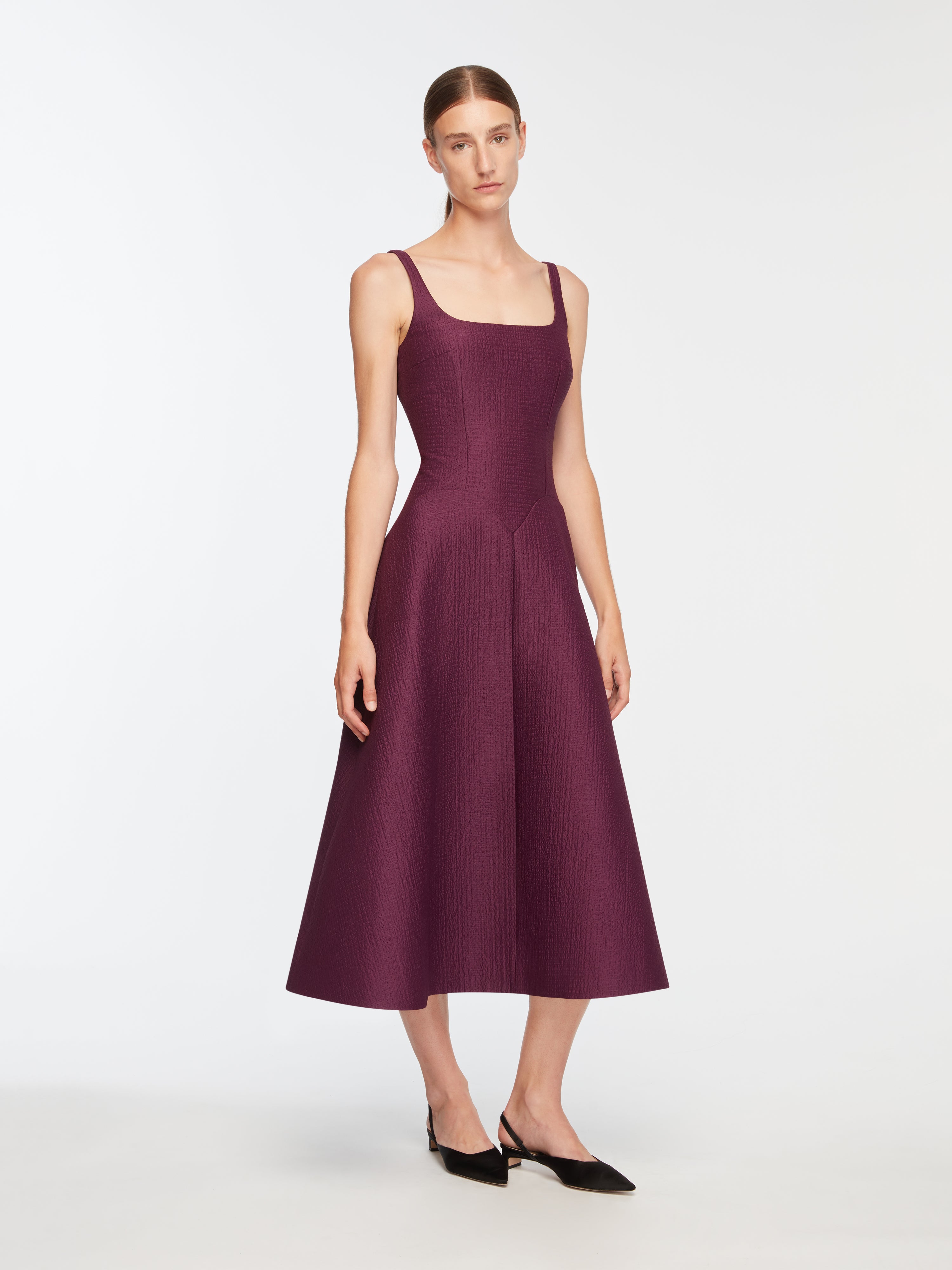 Letisha Dress In Plum Needle Punch Satin