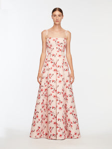 Oceana Dress In Red Festive Lillies Taffeta Faille