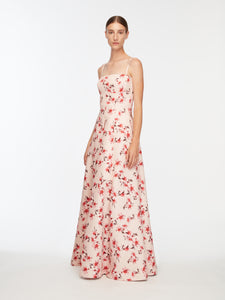 Oceana Dress In Red Festive Lillies Taffeta Faille