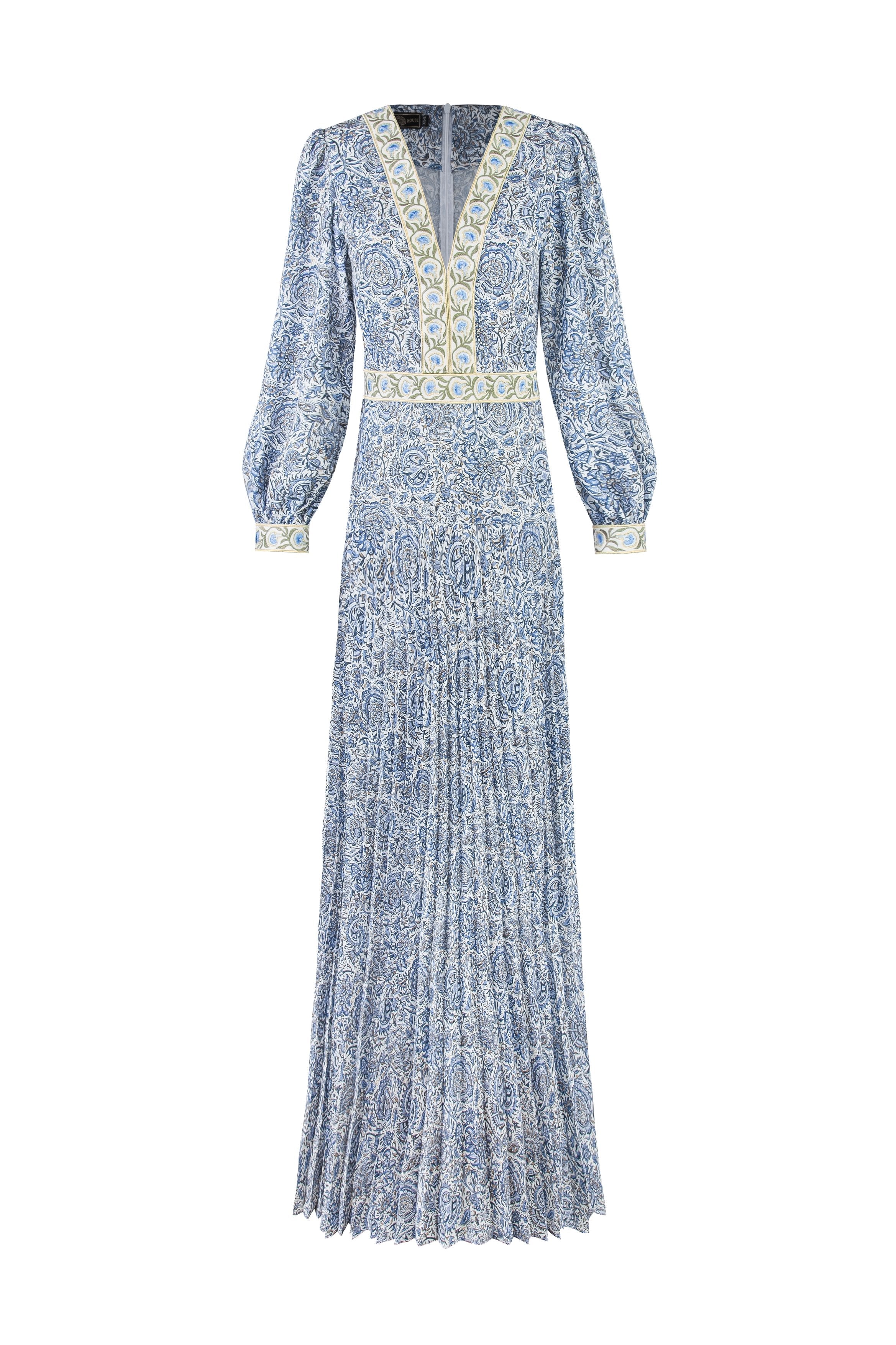 Tooba Maxi Dress - Printed Chiffon Blue Rosewater House 