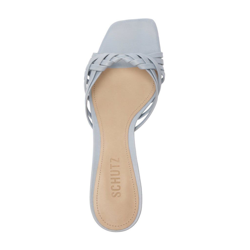 Tara Mule Mid Leather Sandal in Light Azure