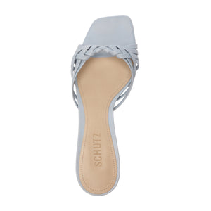 Tara Mule Mid Leather Sandal in Light Azure