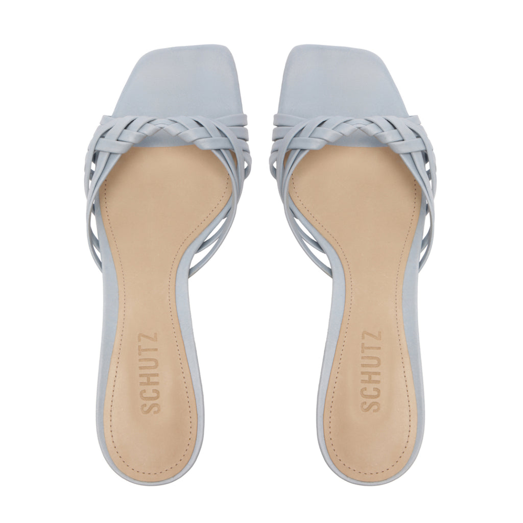 Tara Mule Mid Leather Sandal in Light Azure