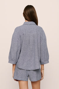 Linen Blend Relaxed Short in Gingham White/Navy
