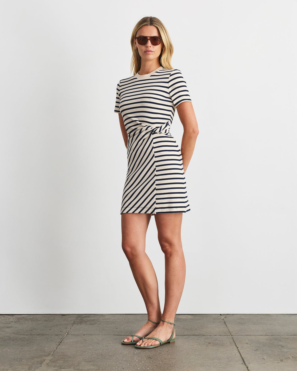 Short Striped Cody Dress in Cream/Classic Navy Multi