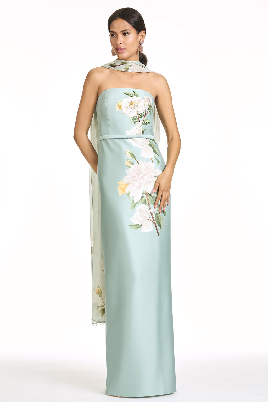 Embellished Sophia Gown in Celadon Floral