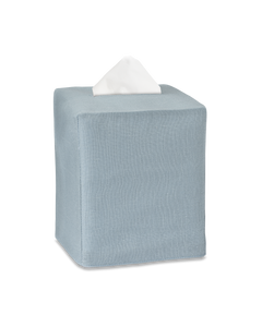 A sky blue linen tissue box cover