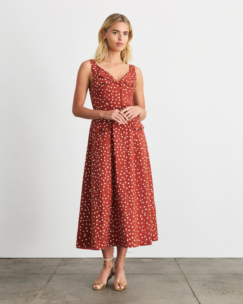 Solene Dress in Terracotta/Cream Multi