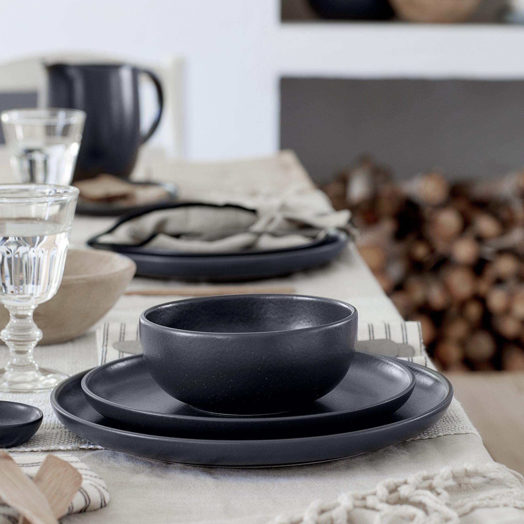 Pacifica Collection 12-pc Place Setting with Cereal Bowl in Seed Grey