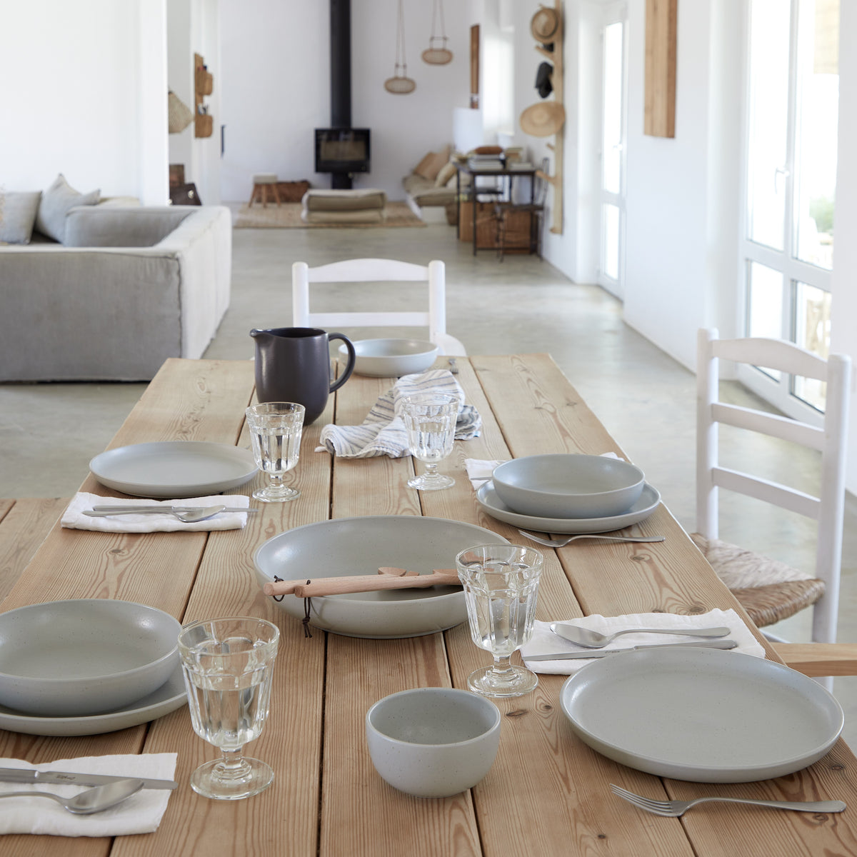 Pacifica Collection 12-pc Place Setting with Pasta Bowl in Oyster Grey