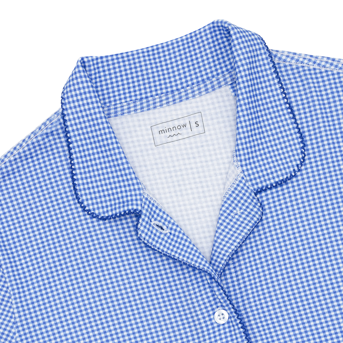 Women's Sky Blue Gingham Collared Shirt And Short Pima Pajamas Set