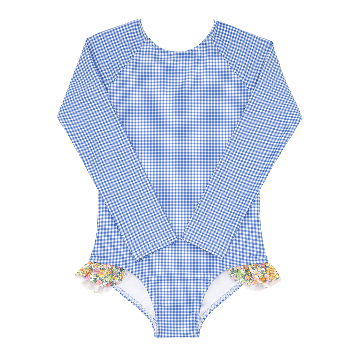 Girls Sky Blue Gingham Rashguard One Piece