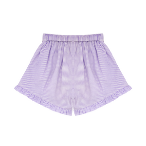 Girls Lavender Stripe Ruffle Shorts