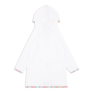 Unisex White French Terry Hooded Zipper Coverup With Island Blossom Trim