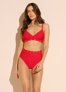 DreamSculpt High Rise Grommet Bikini Bottom in Hot Pepper