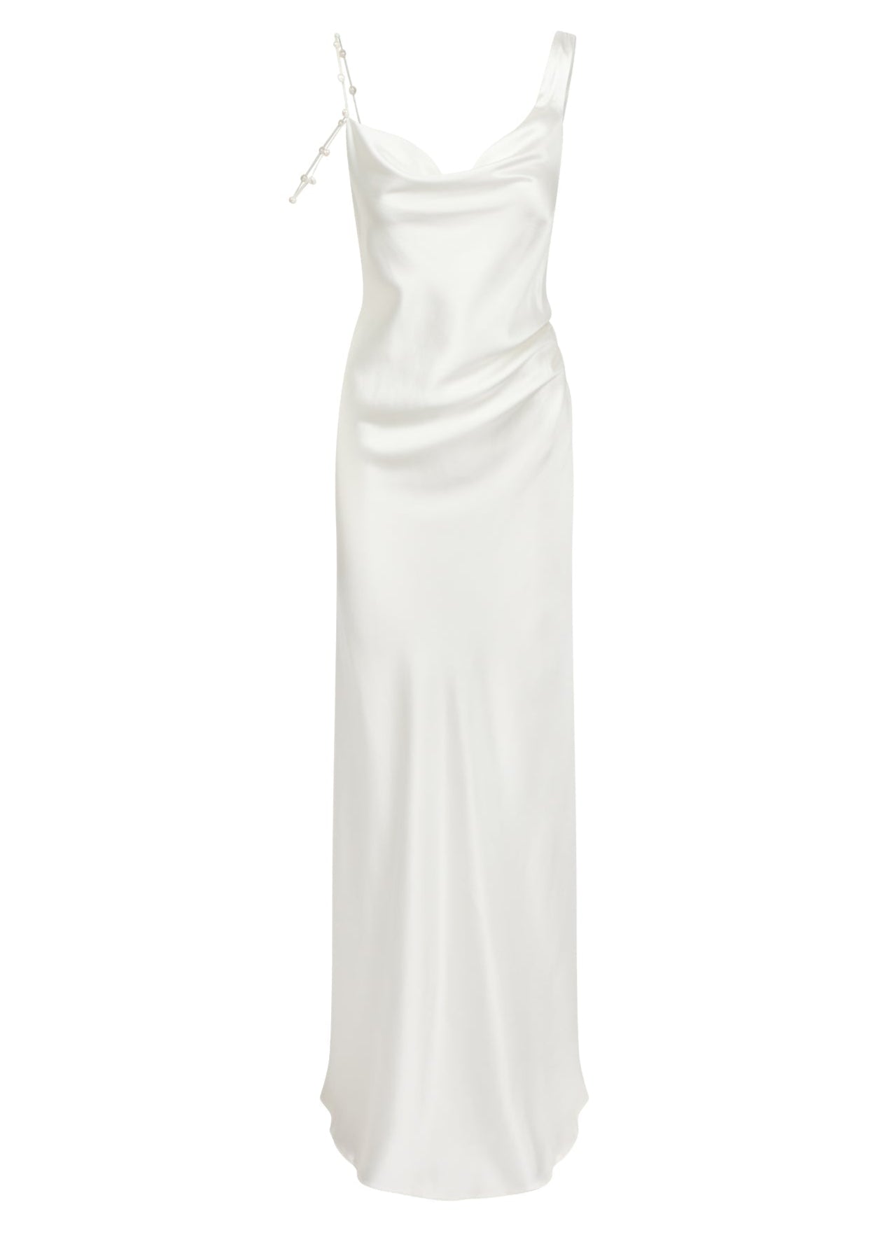 Asymmetric Cowl Dress with Pearl Straps | STYLE 019