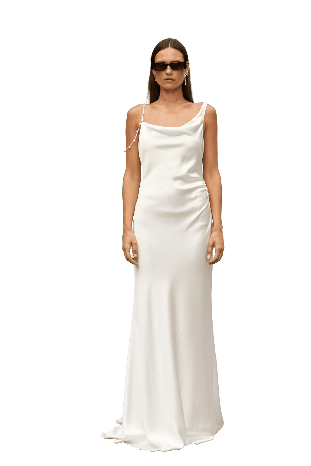 Asymmetric Cowl Dress with Pearl Straps | STYLE 019
