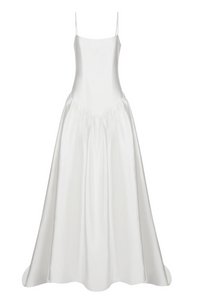 Scoop Neck Silk Mikado Drop Waist Dress | STYLE 075
