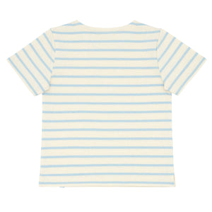 Unisex Cream And Powder Blue Stripe Boatneck Tee