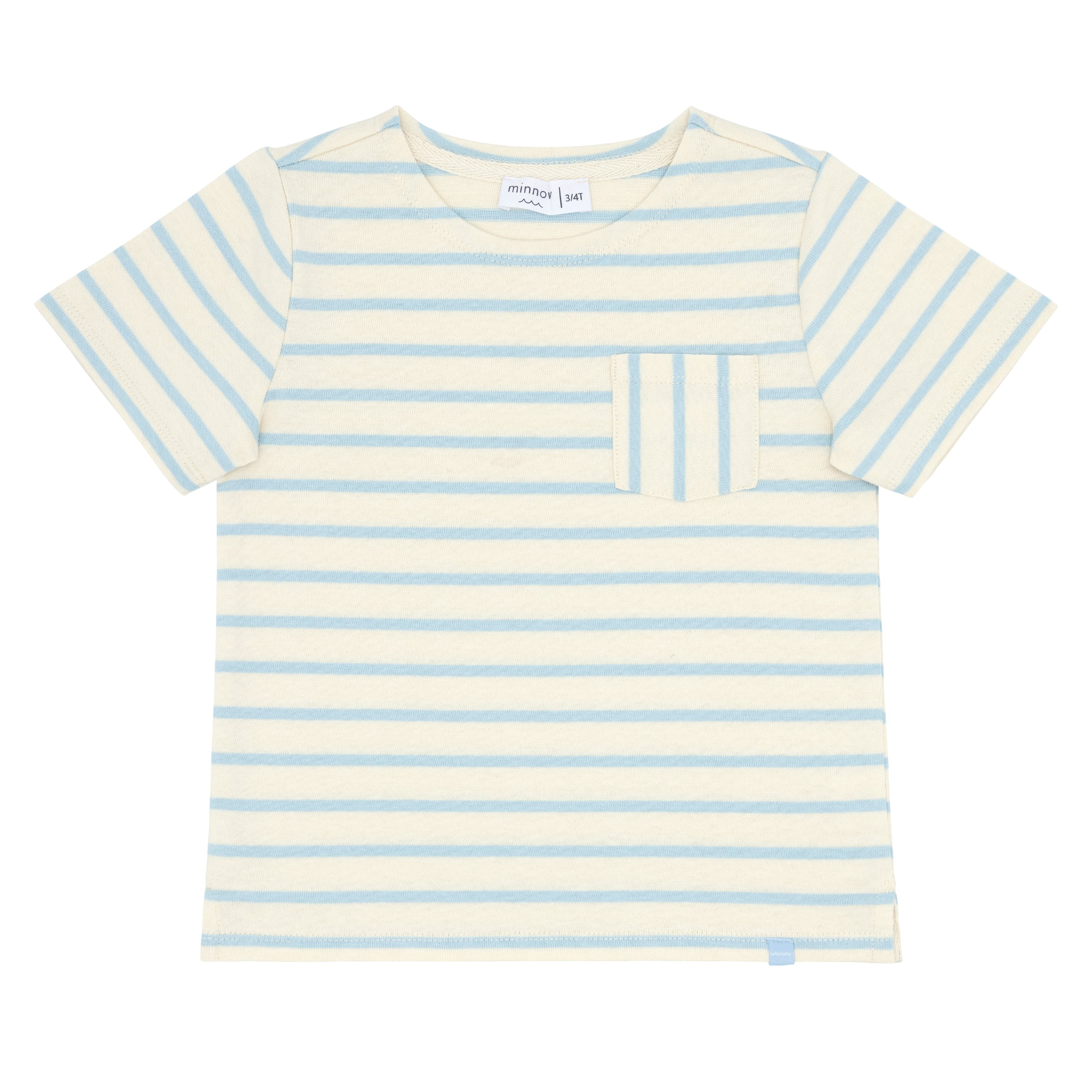 Unisex Cream And Powder Blue Stripe Boatneck Tee