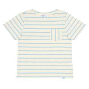 Unisex Cream And Powder Blue Stripe Boatneck Tee