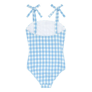 Girls Surfside Blue Crinkle Gingham One Piece