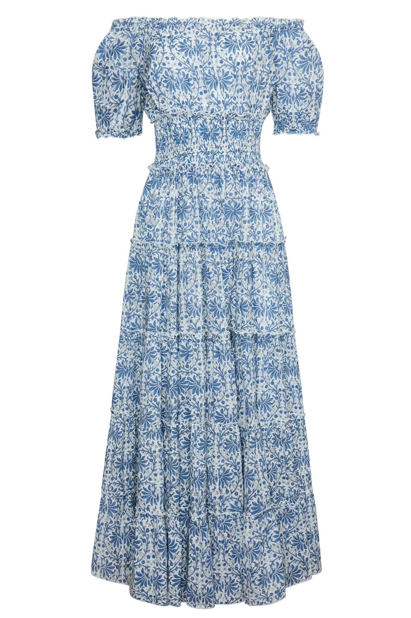 Santorini Maxi Dress in Blue Botanical Vine