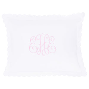 Little English baby pillow case with scallop edge trimmed in white embroidery, nursery goods for baby