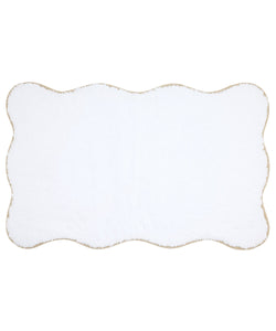 Rebecca Udall Luxury Classic Cotton Scalloped Wavy Piped Edge Bath Mat, White with Taupe Sand Beige Trim