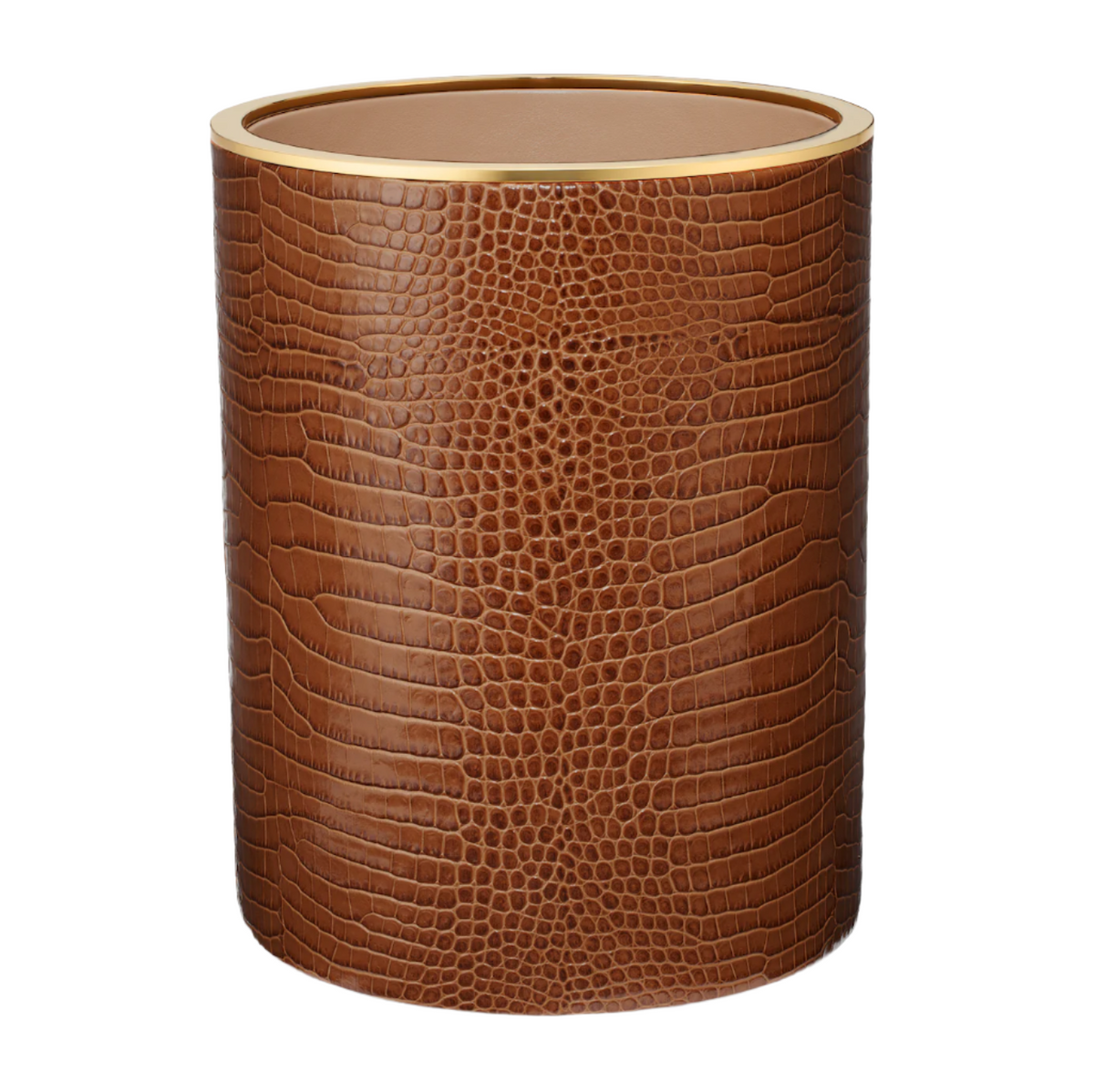 Classic Croc Leather Wastebasket in Chestnut
