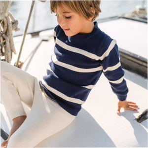 Unisex Navy And Cream Wide Stripe Knit Sweater