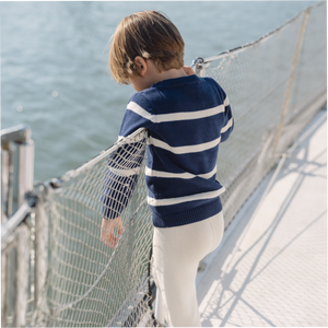 Unisex Navy And Cream Wide Stripe Knit Sweater