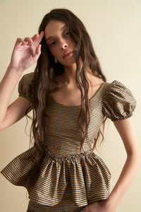 Eleanor Corset in Black and Beige Mini Gingham