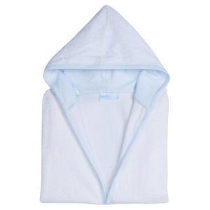 Little English traditional children's clothing.  White bath robe with blue trim for boys.  Gift clothing for boys