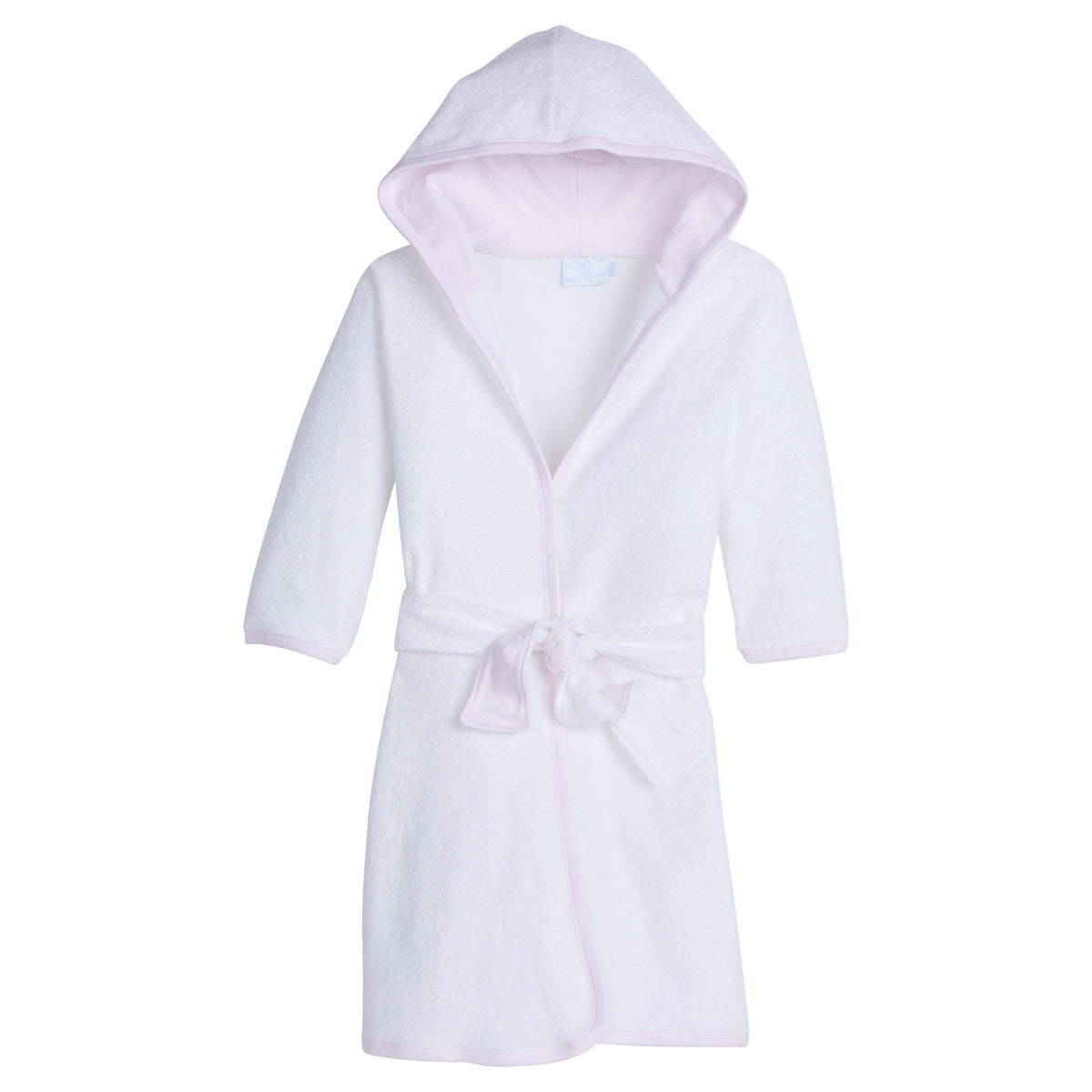 Little English traditional children's clothing.  White bath robe with pink trim for girls.  Gift clothing for girls