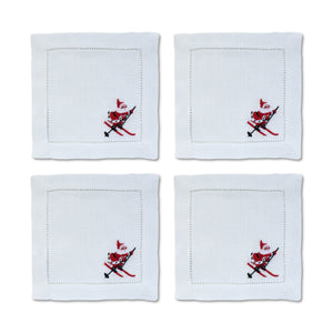 Skiing Santa Cocktail Napkins (4) Tartan Chefanie 