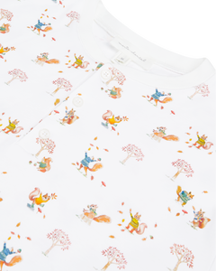 Squirrel Print Henley Pajamas in White