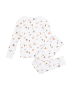 Squirrel Print Henley Pajamas in White