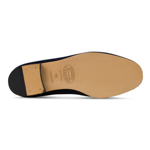 Martini Navy velvet slipper on a white background.