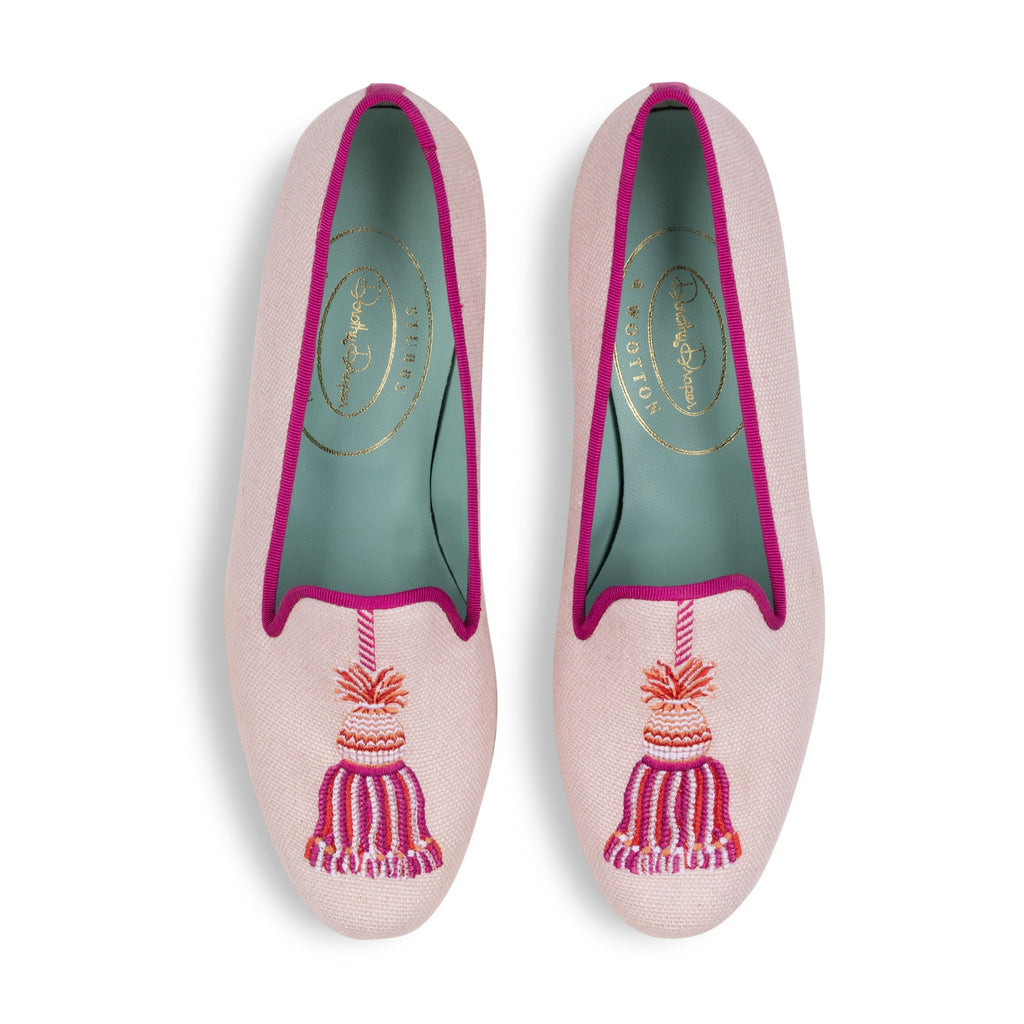 Tassel Blush Linen Slippper