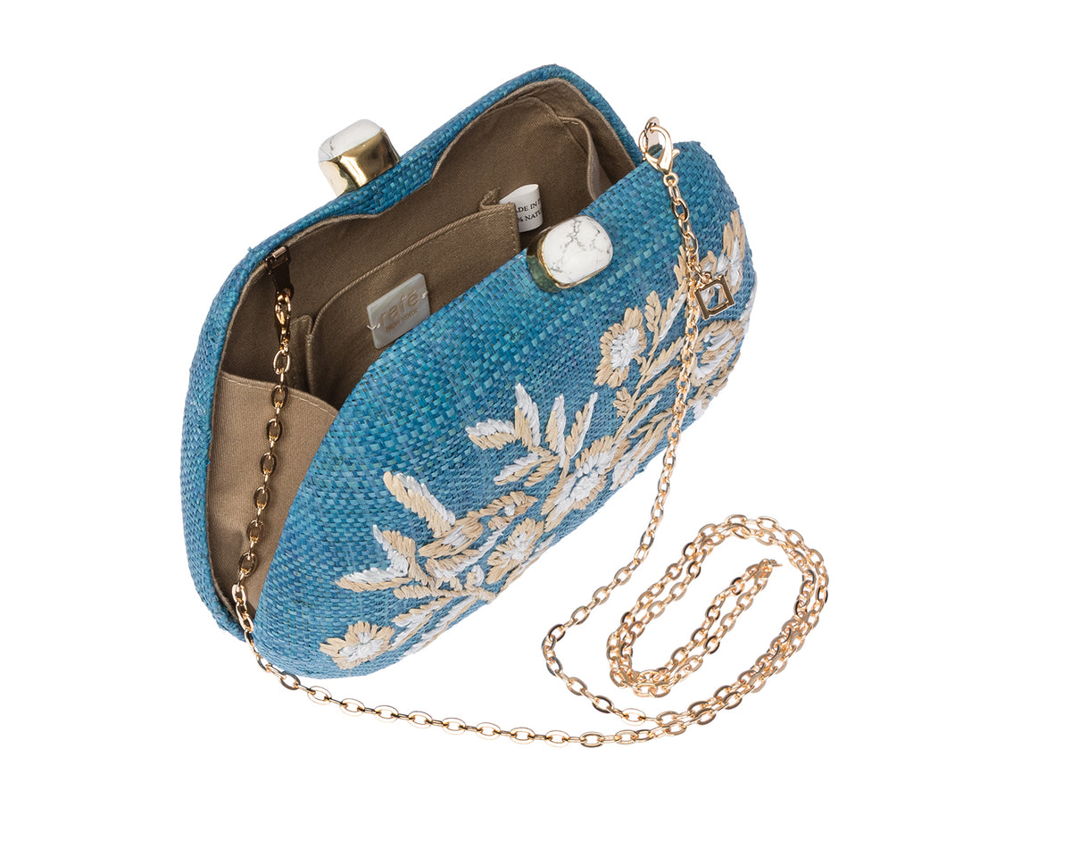 Tamu Clutch in Blue/White